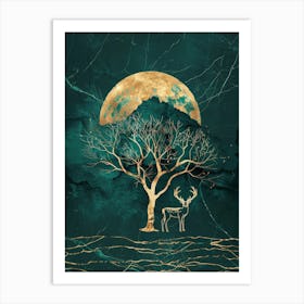 Deer In The Moonlight Art Print