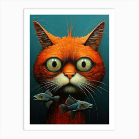 Cat With Fishes Art Print