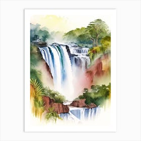 Iguazu Falls, Argentina And Brazil Water Colour  (1) Art Print