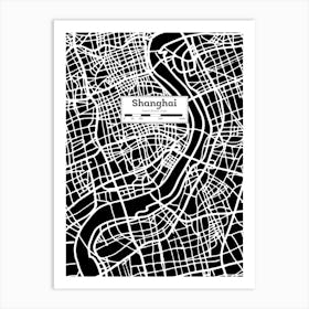 Shanghai (China) City Map — Hand-drawn map, vector black map Art Print