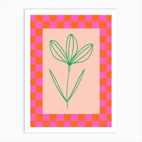 Modern Checkered Flower Poster Pink & Green 10 Art Print