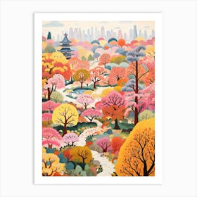 Osaka Castle Park, Japan In Autumn Fall Illustration 1 Art Print