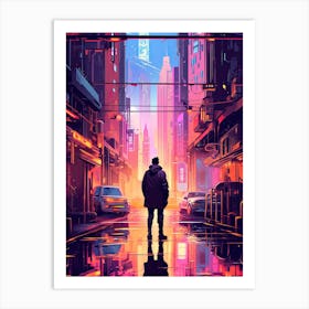 Neon city street art Art Print