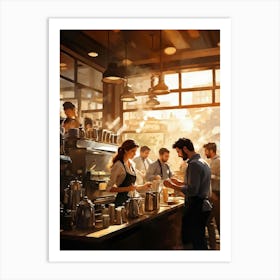 A Busy Cafe Scene Captured In Impressionist Style Barista Bustling Amidst The Morning Rush Meticul (3) Art Print