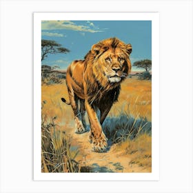 Barbary Lion Relief Illustration Savana 2 Art Print