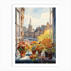 Window View Of Dublin Ireland In Autumn Fall, Watercolour 2 Art Print