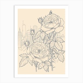 Rose Cityscape Line Drawing 2 Art Print