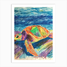 Sea Turtle On The Ocean Floor Pencil Doodle 1 Art Print