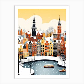 Retro Winter Illustration Amsterdam Netherlands 2 Art Print