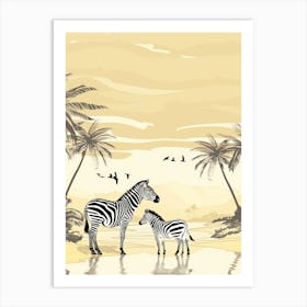 Zebras On The Beach Vector Art Print