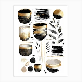 Gold And Black Brush Strokes 17 Art Print