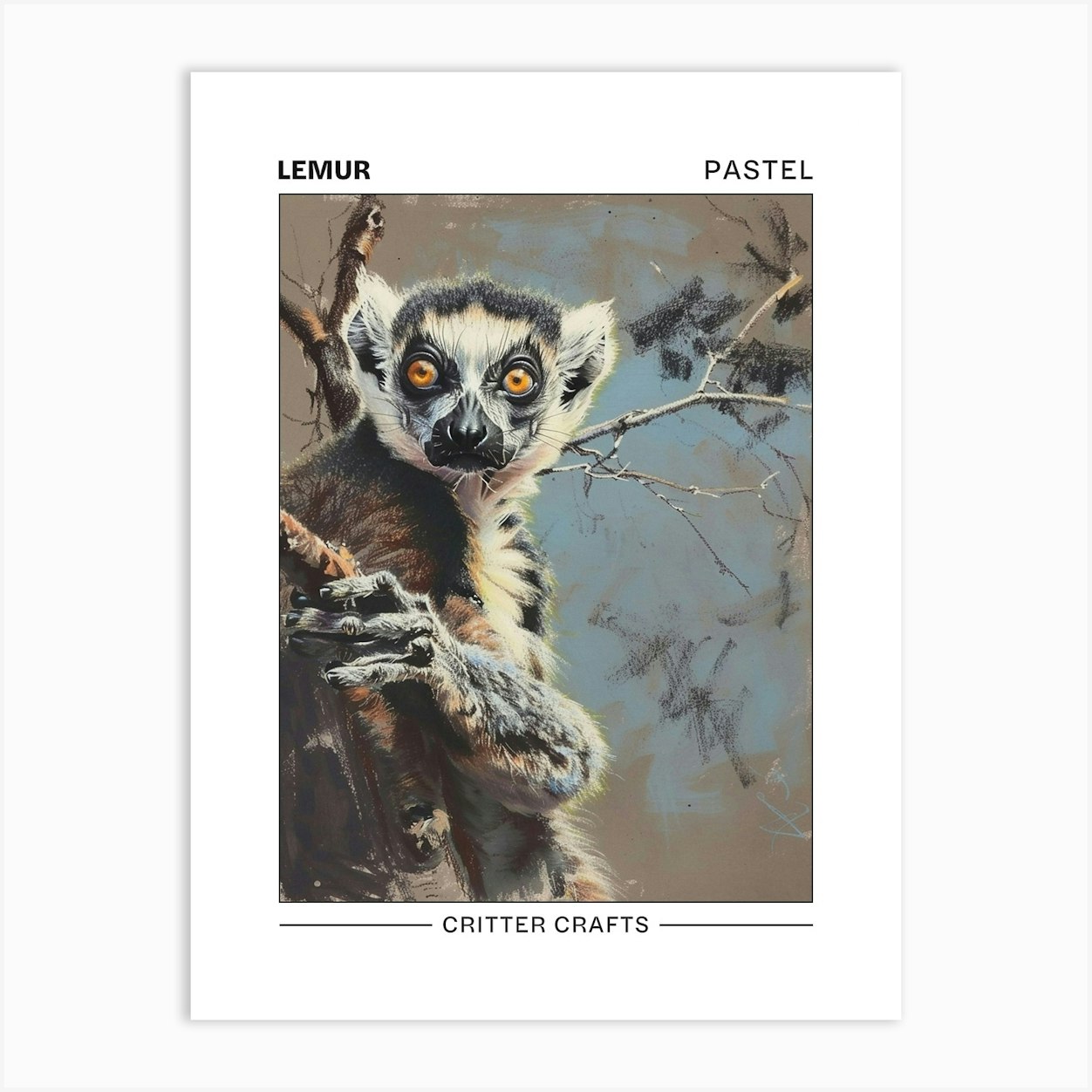 Lemur Pastel Watercolour 2 Poster Art Print by Critter Crafts