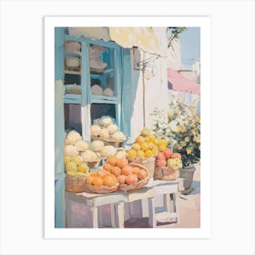 Pastel Outdoor Market with Fresh Citrus Fruits Art Print