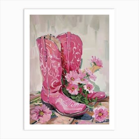 Pink Cowgirl Boots Painting Hot Pink Western Art Print