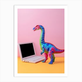 Colourful Toy Dinosaur On A Laptop Art Print