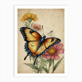 Butterfly And Flowers 1 Art Print