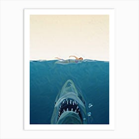 Funny Shark Eat Human Art Print