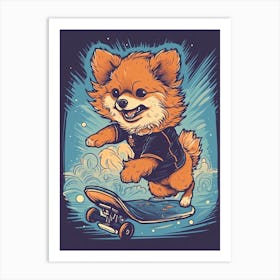 Pomeranian Dog Skateboarding Illustration 4 Art Print