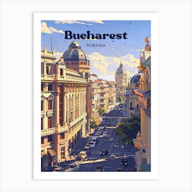 Bucharest Romania Street Digital Travel Illustration Art Print