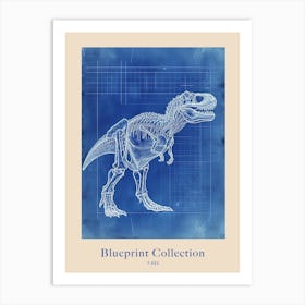 T Rex Skeleton Blue Print Inspired Poster Art Print