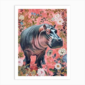 Floral Animal Painting Hippopotamus 3 Art Print