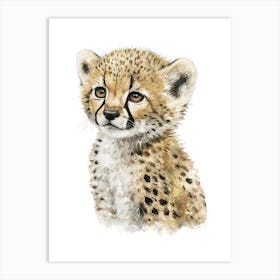 Cute Baby Cheetah Watercolor Painting Portrait Art Print