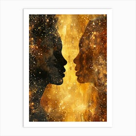 Two Black Women Silhouettes In Space Art Print