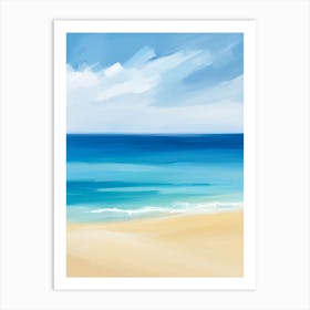 Oil Paint Simple Beach Scene Blue Ocean Calm Sandy Shore Art Print