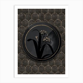 Shadowy Vintage Iris Fimbriata Botanical in Black and Gold n.0068 Art Print