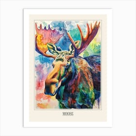 Moose Colourful Watercolour 3 Poster Art Print
