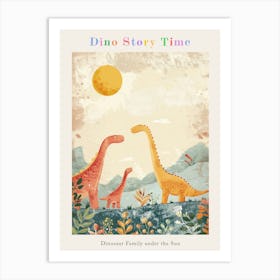 Dinosaur Family With Sun Watercolour Poster Art Print