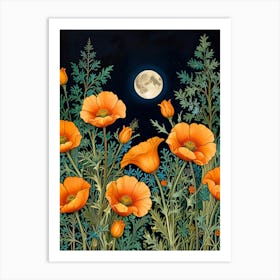 William Morris Poppies At Night 1 Art Print