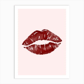 Red Lips On A Pink Background 1 Art Print