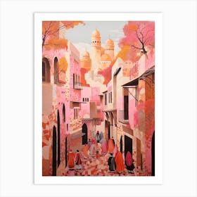 Marrakech Morocco 3 Vintage Pink Travel Illustration Art Print