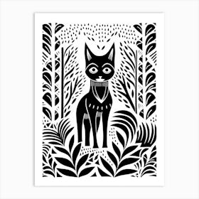Linocut Fox Card Illustration 5 Art Print