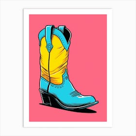 Cowgirl Boots Bright Colours Illustration 5 Art Print