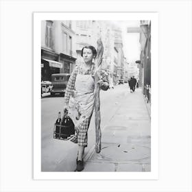 Woman With Baguette And Wine Art Print