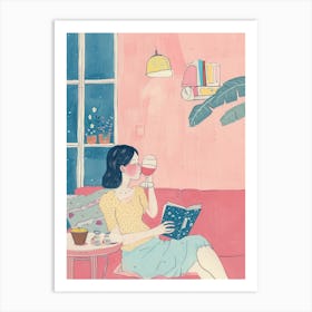 Girl Reading A Book Lo Fi Kawaii Illustration 8 Art Print