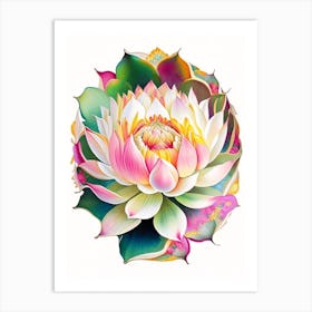 Sacred Lotus Decoupage 1 Art Print