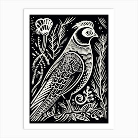 B&W Bird Linocut Pheasant 4 Art Print