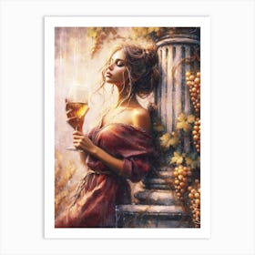 Greek Goddess With A Glass Of Golden Wine 2. Art Print