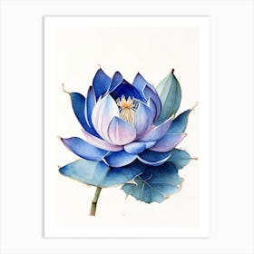 Blue Lotus Watercolour Ink Pencil 3 Art Print