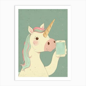 Pastel Storybook Unicorn With A Mobile Phone Art Print