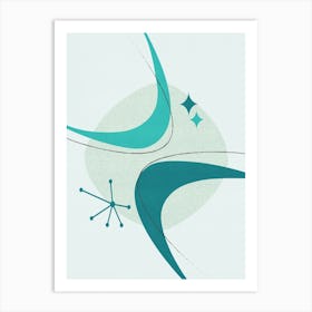 Retro Mid Century Modern Atomic Age 26 Aqua, Teal Art Print