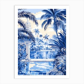 Blue And White Palm Trees Art Print