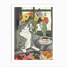 Tea Time With A Scottish Fold Cat 1 Art Print