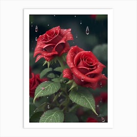Red Roses At Rainy With Water Droplets Vertical Composition 72 Art Print