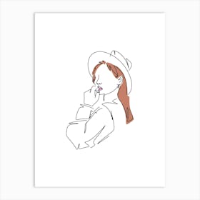 Minimalist Line Art Woman In Hat Art Print