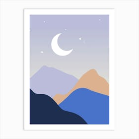 Moon And Mountains Art Print