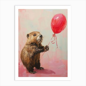 Cute Beaver 1 With Balloon Art Print